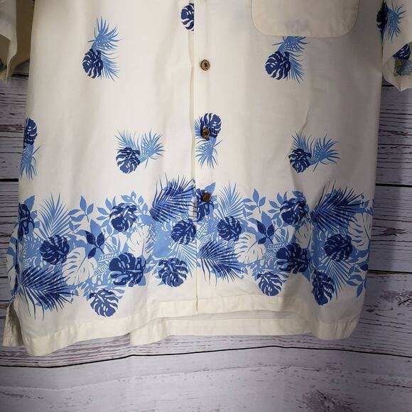 Caribbean Swimwear Men's Blue Cream Hawaiian Short Sleeve Shirt Size Large - Picture 3 of 14
